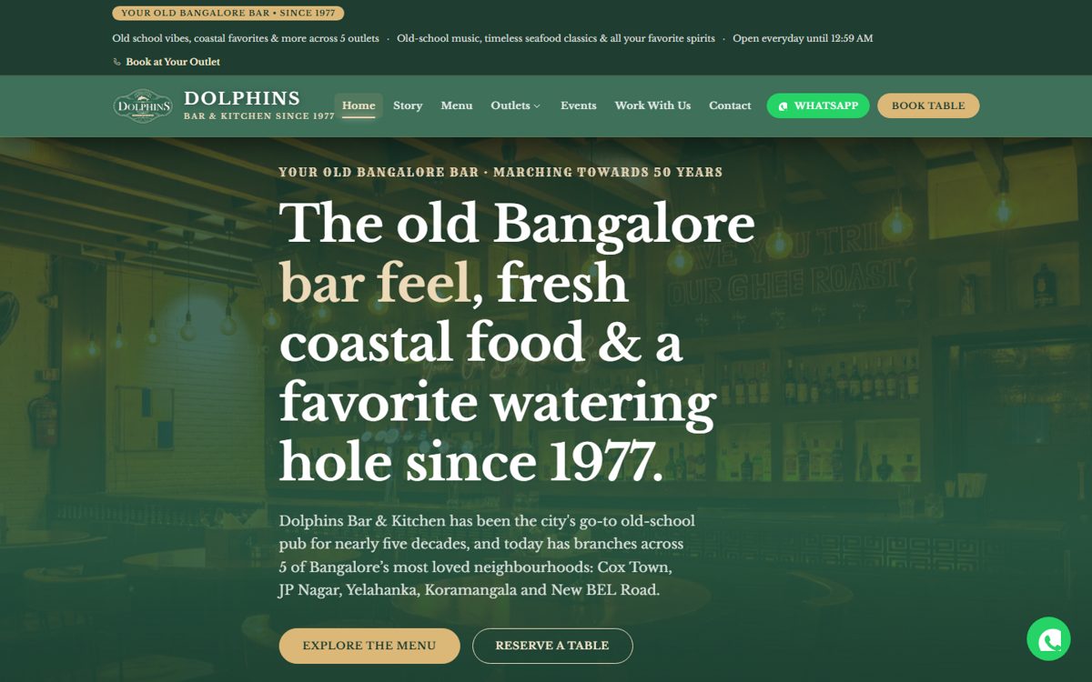 Dolphins Bar & Kitchen: website & outlet operations